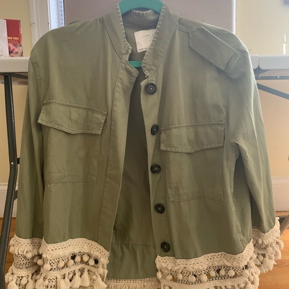 Zara green utility jacket with fringe - Picture 2 of 2